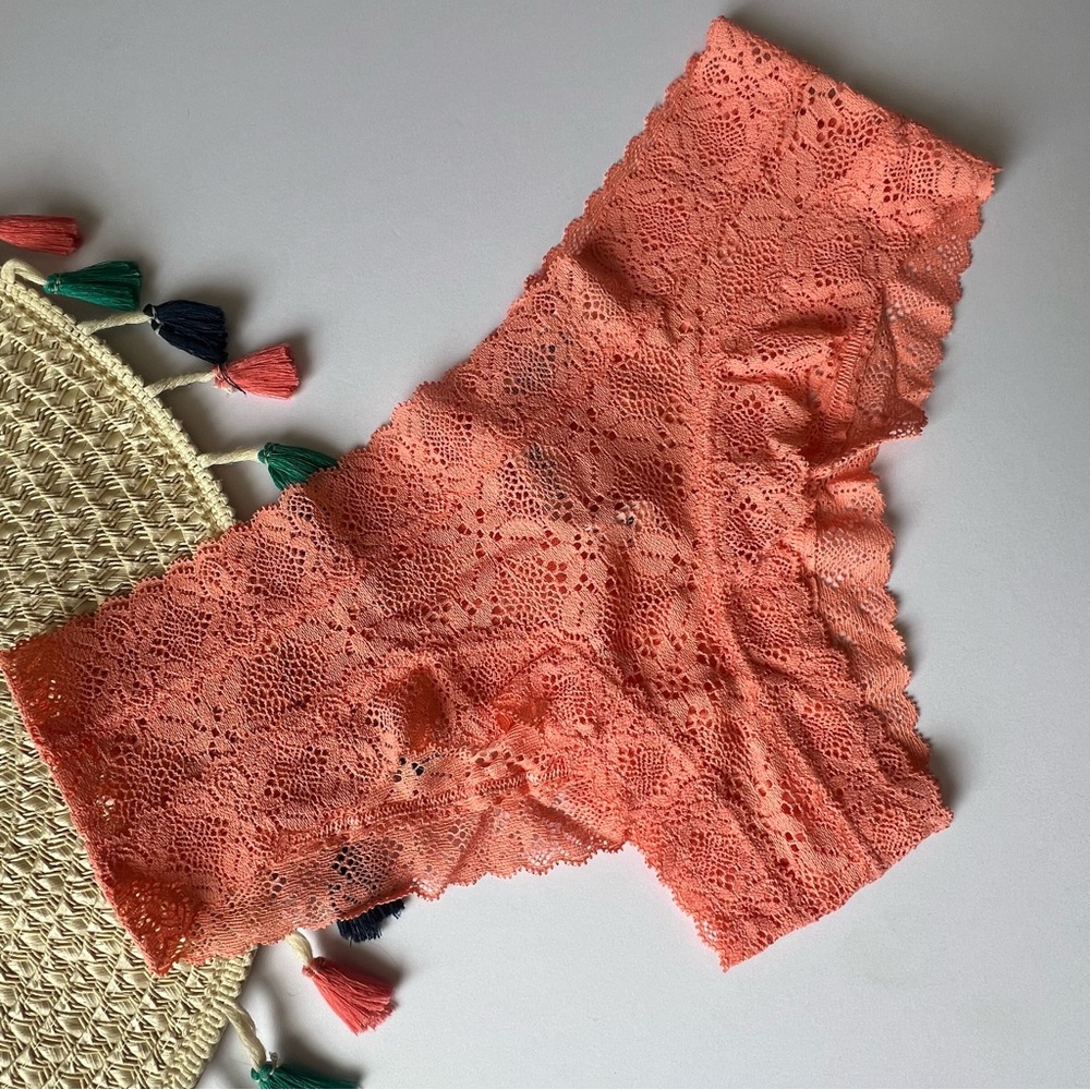 Victoria's Secret The Lacie Crochet Lace Cheeky Panty Orange XL NEW